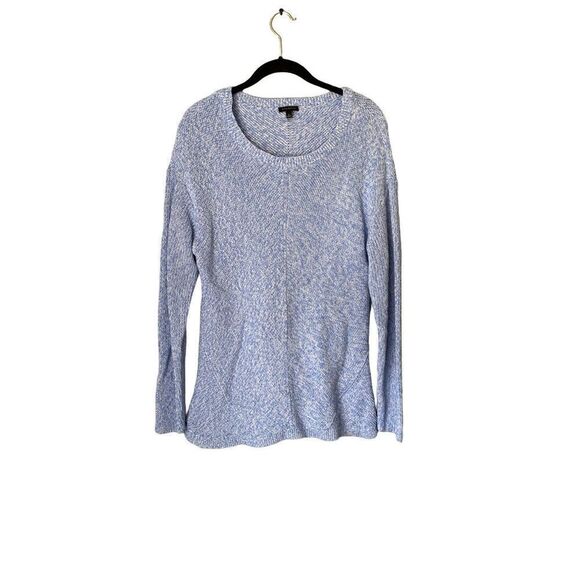 Talbots women’s Pima cotton round hem pull over blue space dye sweater size L - Picture 2 of 4